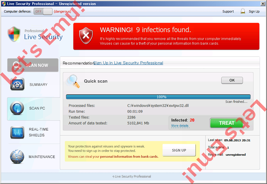 [FakeAV Malware Reveton] Live Security Professional / ライブセキュリティプロフェッショナル