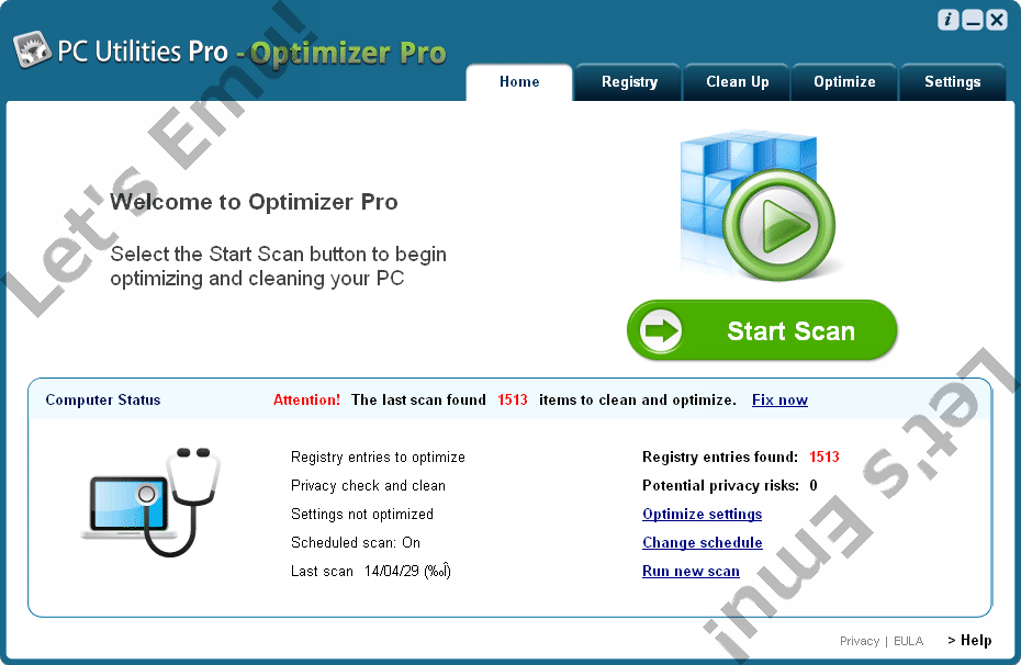 PC Utilities Pro Optimizer Pro メインウィンドウ 削除アンインストール方法