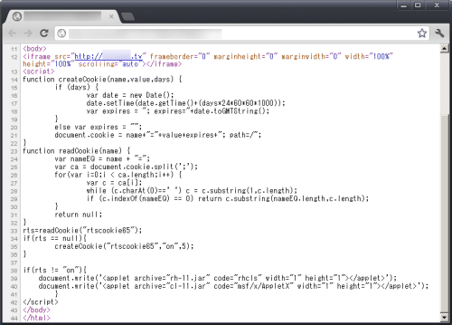 【rhlib.jar・rh.jar／clclib.jar・cl.jar】 日本では拝むことが少なかったMac OS XウイルスOSX/Flashbackのドライブバイダウンロード型配信サイトの続編。表面上は動画サイトUstreamを表示し、Java Rhinoスクリプトの脆弱性CVE-2011-3544、Java Calendarオブジェクトの脆弱性CVE-2008-5353を悪用してMacマシンにマルウェアを強制的に送り込む手口。 （配信キャンペーン期間 2012年2〜3月）