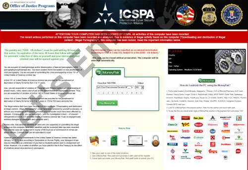 ICSPA International Cyber Security Protection Alliance を騙るランサムウェアウイルスのロック画面 ATTENTION! YOUR COMPUTER HAS BEEN LOCKED BY ICSPA