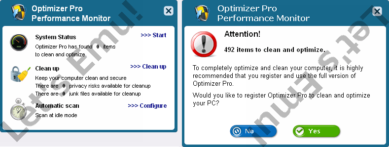Optimizer Pro Performance Monitor Attention! items to clean and optimize