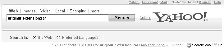 Indexed RAR files list on Yahoo! Search